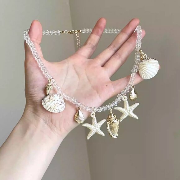 Gold and Cream Shell Charm Necklace - Picture 3 of 3